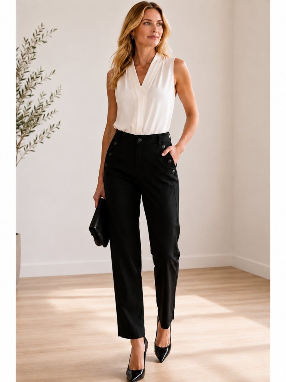 Cabi Style #3922 Black Maestro Sailor Slim Fit Snap Pocket Trouser Pants 8